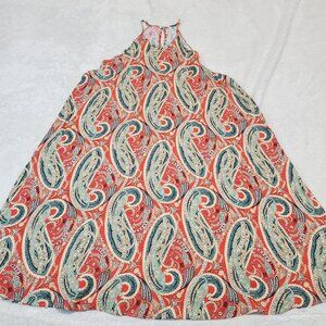 Cato Orange Paisley Artsy Bohemian Festival Beach Halter Neck Flowy Mini Dress M